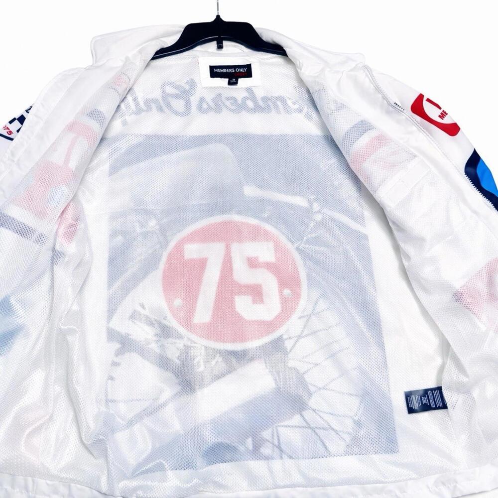 Members Only Racing Jacket White Red Graphic Logo Streetwear Full Zip Men’s - Picture 4 of 8